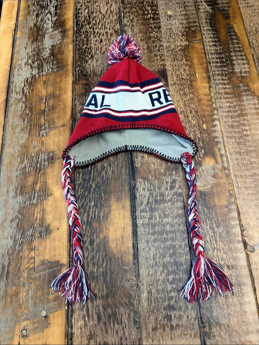 Red, White & Blue Pom-Pom Earflap Knit Hat for Kids